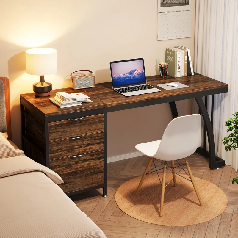 Tribesigns Computer Desk With 3 Drawers Industrial Study Table