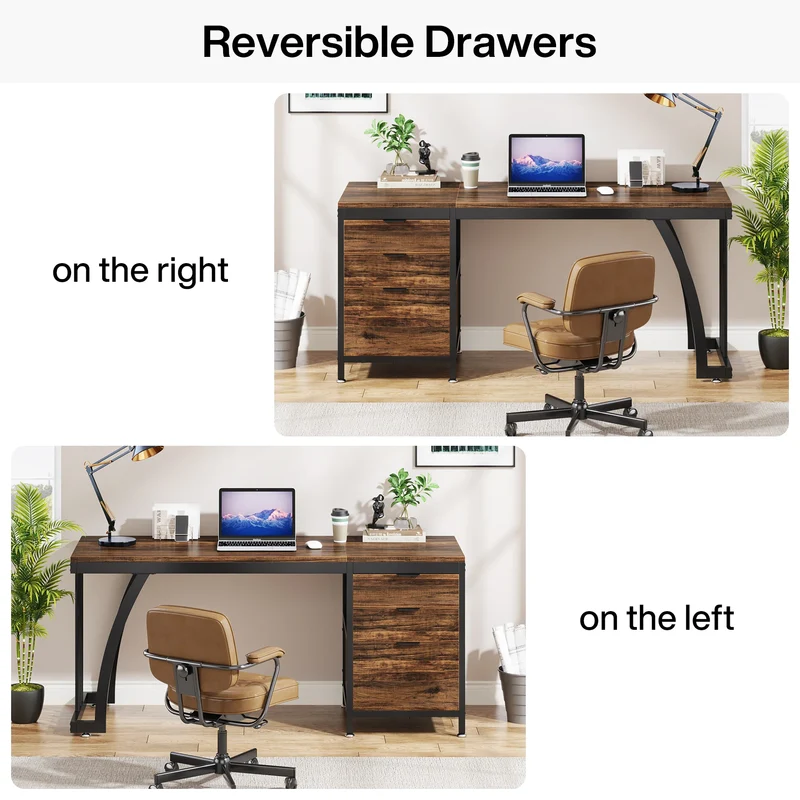 Tribesigns Computer Desk With 3 Drawers Industrial Study Table