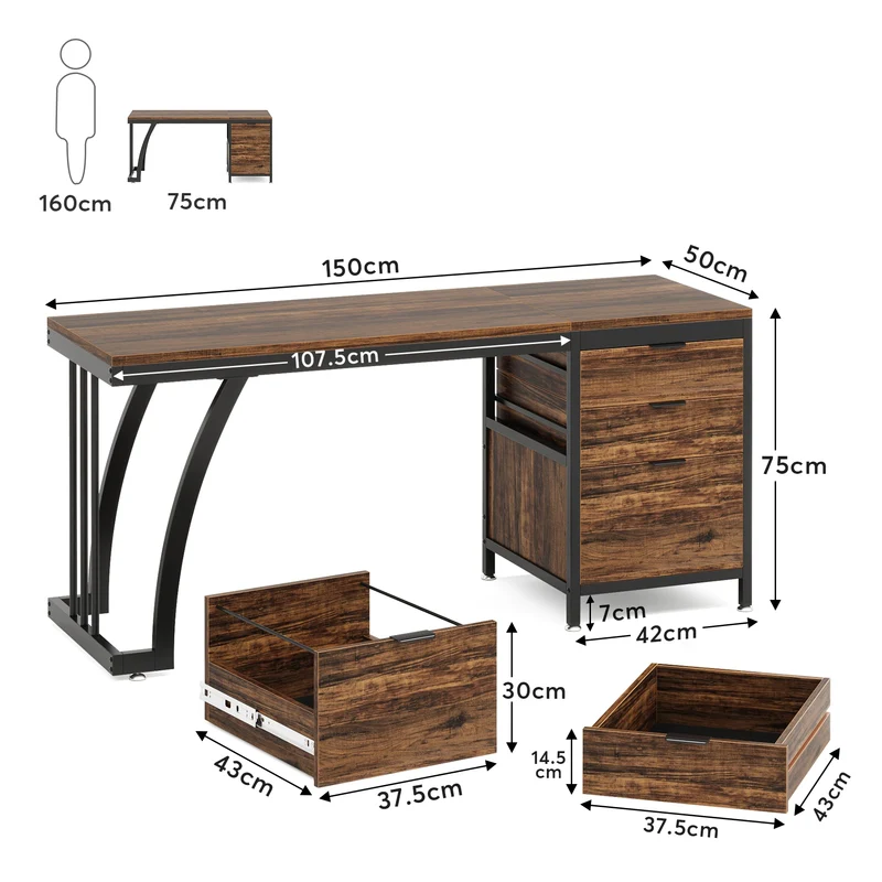Tribesigns Computer Desk With 3 Drawers Industrial Study Table