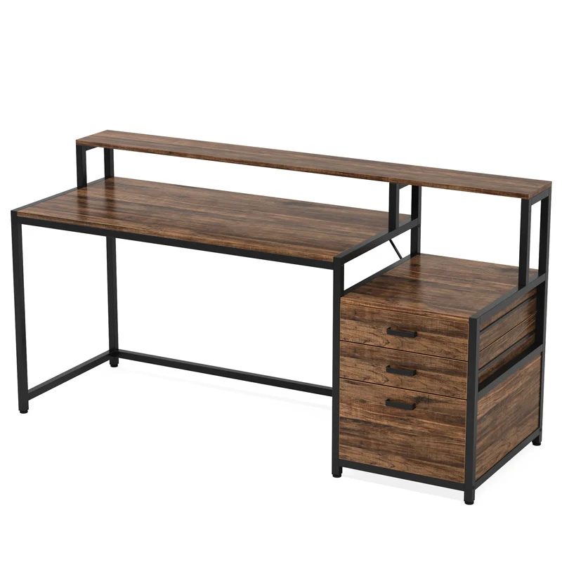 Tribesigns Computer Desk With 3 Drawers Industrial Study Table