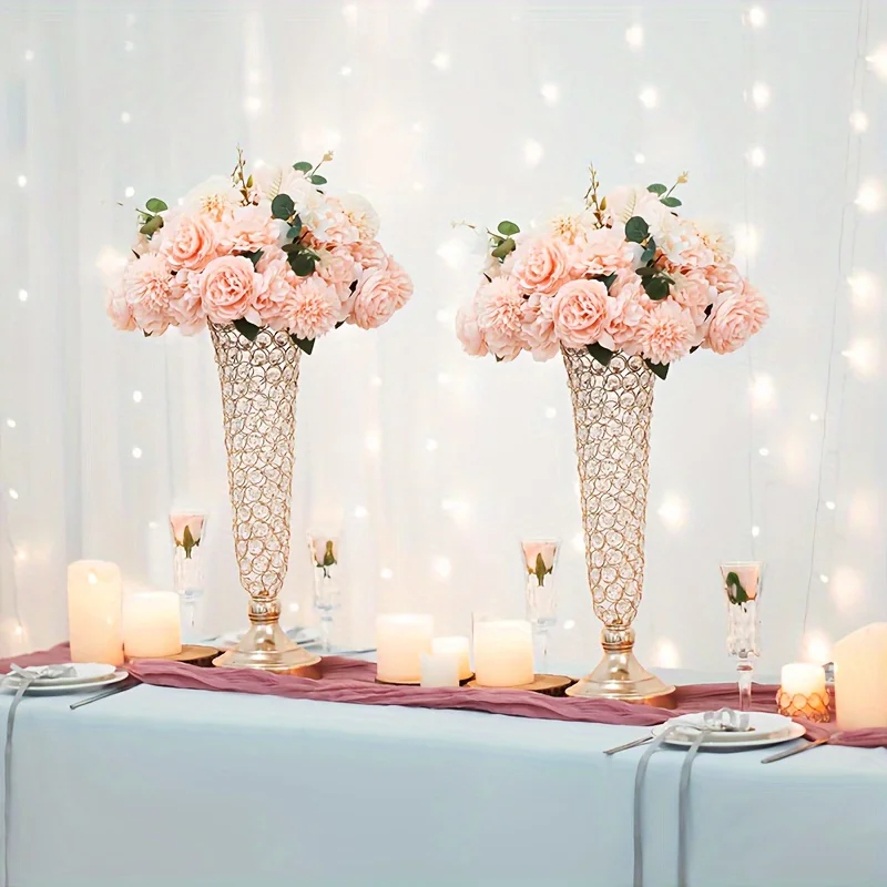 Function Crystal Vases Pair Centerpiece For Dining Table Decor