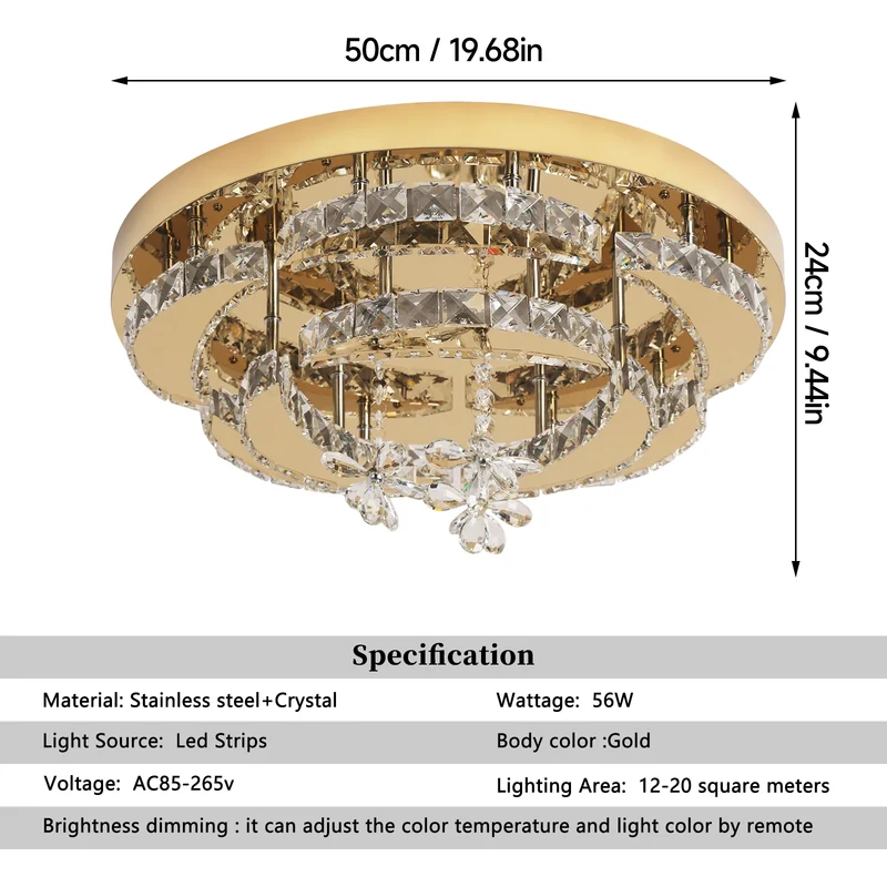 VETRULUS Crystal Ceiling Lamp Dimmable Led Chandelier