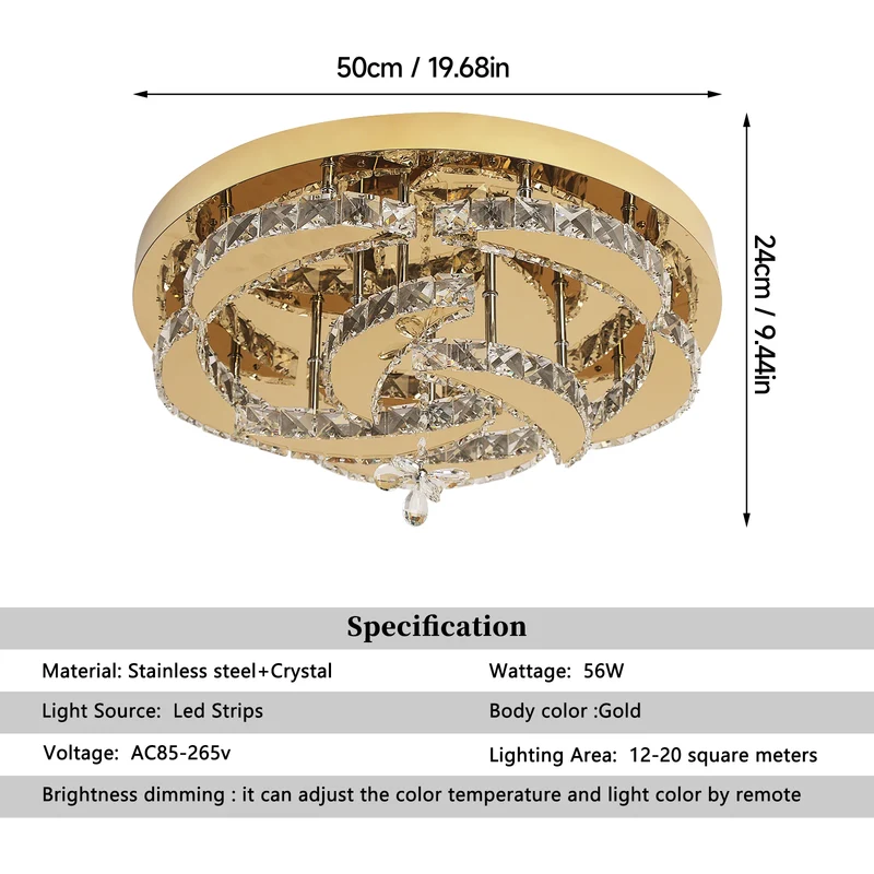 VETRULUS Crystal Ceiling Lamp Dimmable Led Chandelier