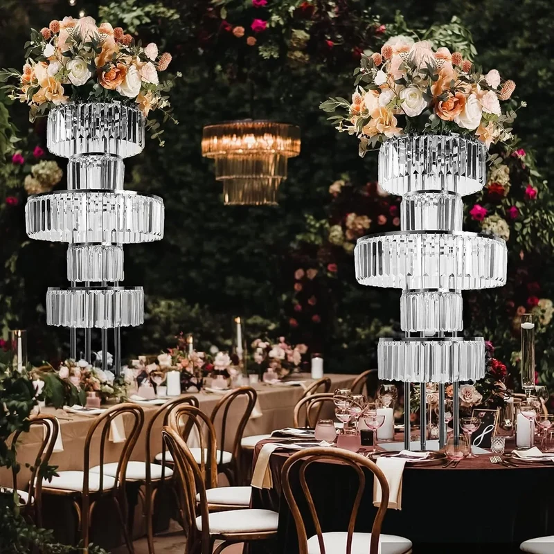 High-concerned 5-Tier Crystal Flower Stand Round Chandelier Pedestal