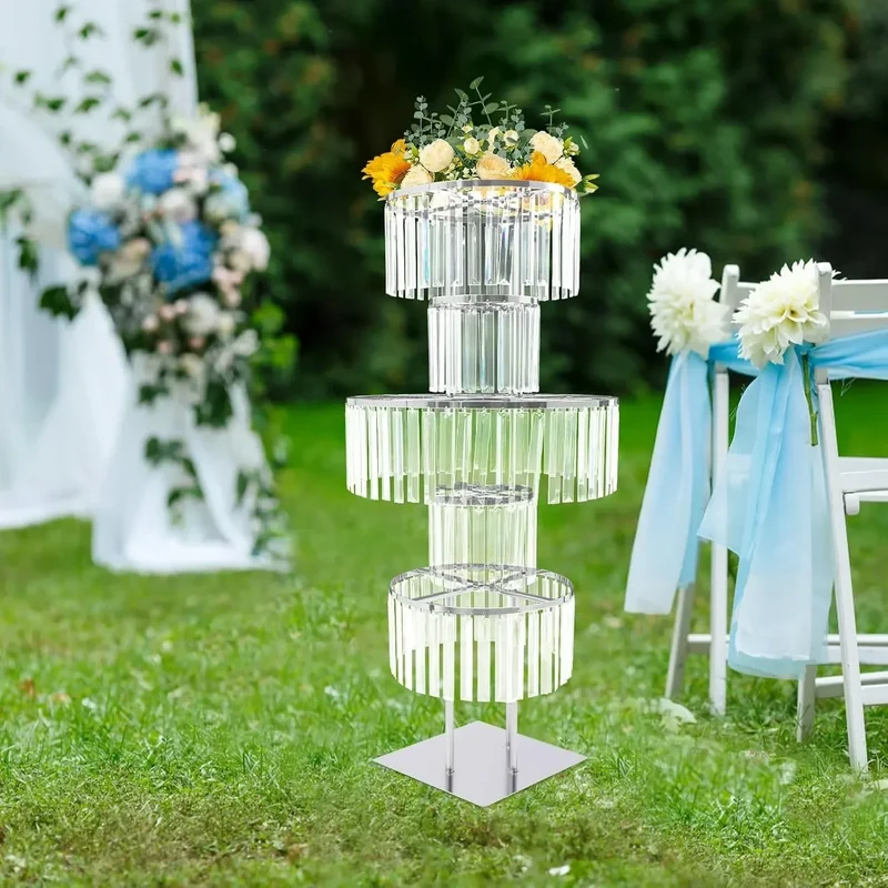 High-concerned 5-Tier Crystal Flower Stand Round Chandelier Pedestal