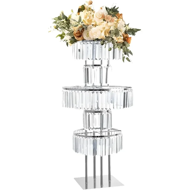 High-concerned 5-Tier Crystal Flower Stand Round Chandelier Pedestal