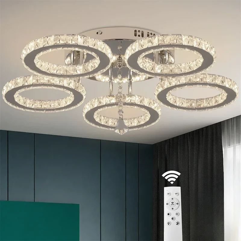 Modern Crystal Ring Chandelier Flush Mount Ceiling LED Light