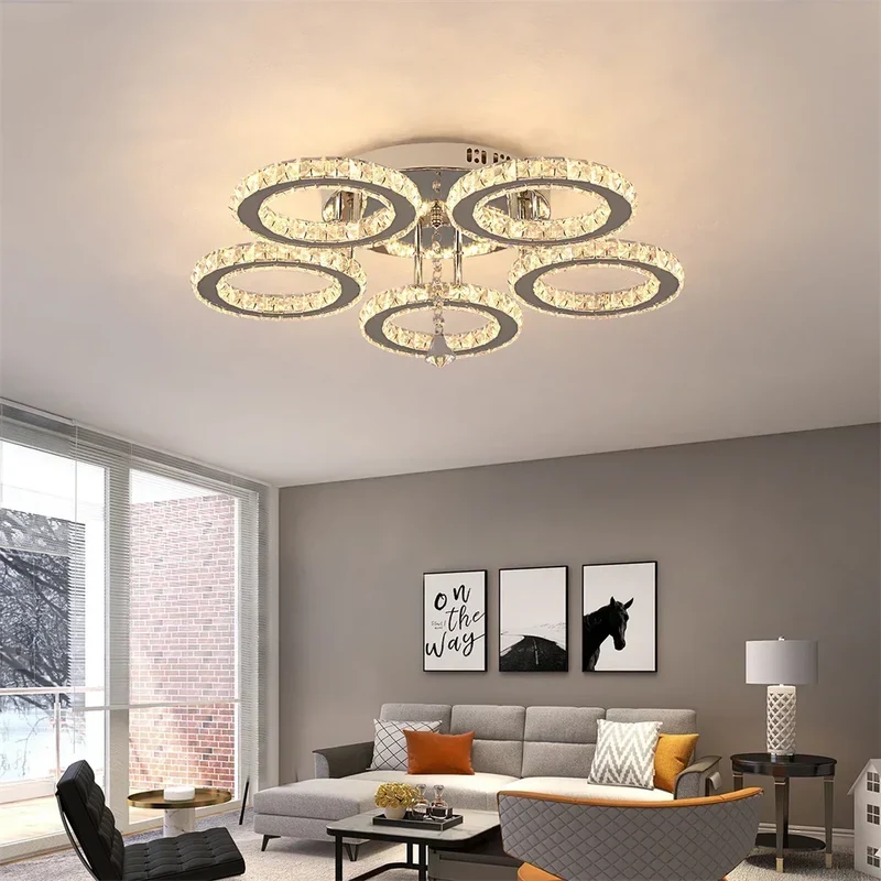 Modern Crystal Ring Chandelier Flush Mount Ceiling LED Light