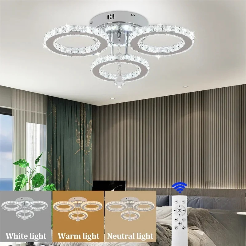 Modern Crystal Ring Chandelier Flush Mount Ceiling LED Light