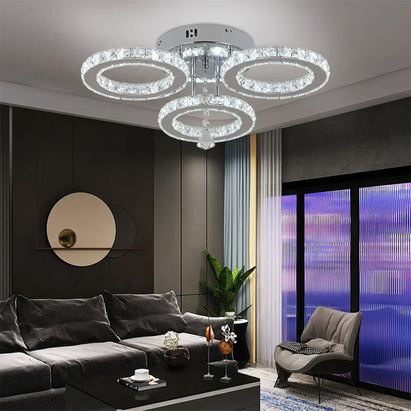 Modern Crystal Ring Chandelier Flush Mount Ceiling LED Light