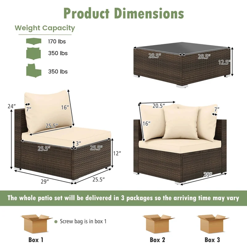 HOMASIS 7 Piece Patio Rattan Furniture Set Cushioned Sectional Sofa For Garden Outdoor