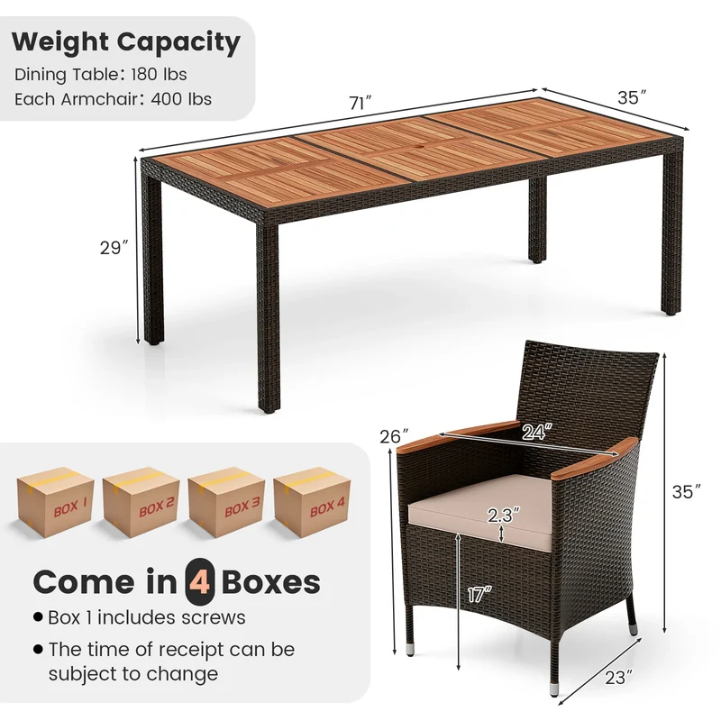 Homasis 9 Piece Patio Wicker Dining Set With Acacia Wood Table Umbrella Hole Cushions Chairs