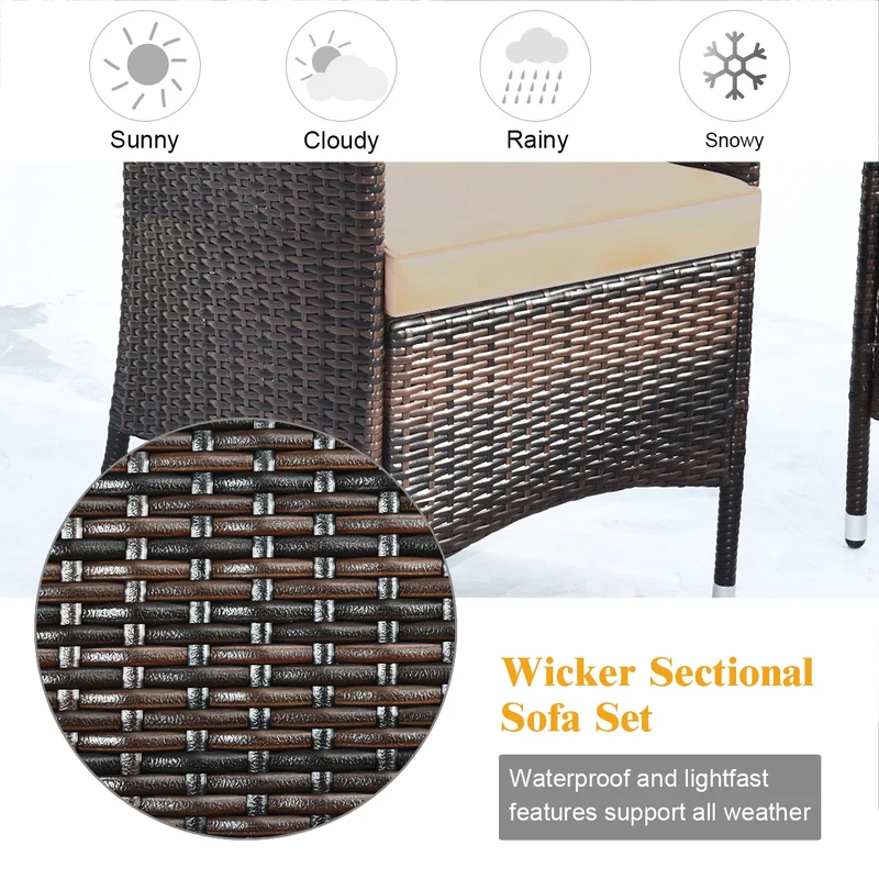 HOMASIS 4 Piece Rattan Patio Furniture Set Cushioned Sofa Chair Coffee Table Garden