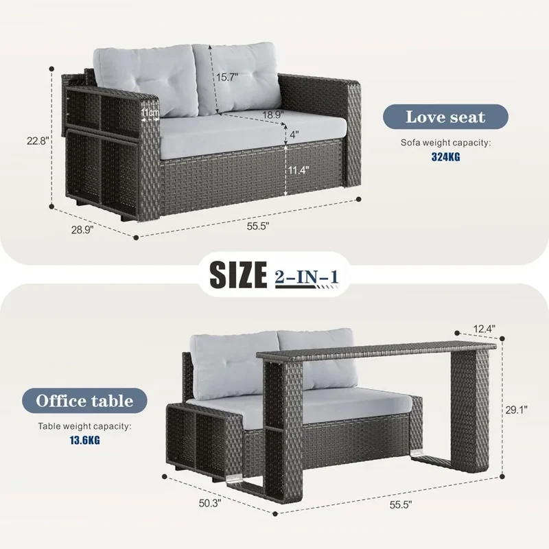 PatioArea Wicker Sofa With Foldable Table Allweather Rattan OutdoorFurnishings Set
