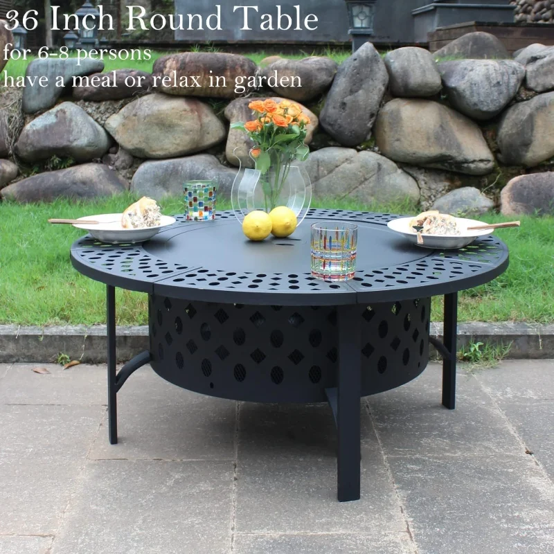Outdoor Wood Burning Fire Pit With Two Grills Lid Poker And Waterproof Cover Included