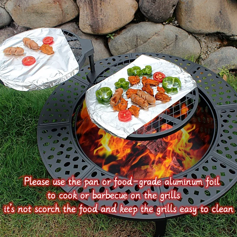 Outdoor Wood Burning Fire Pit With Two Grills Lid Poker And Waterproof Cover Included