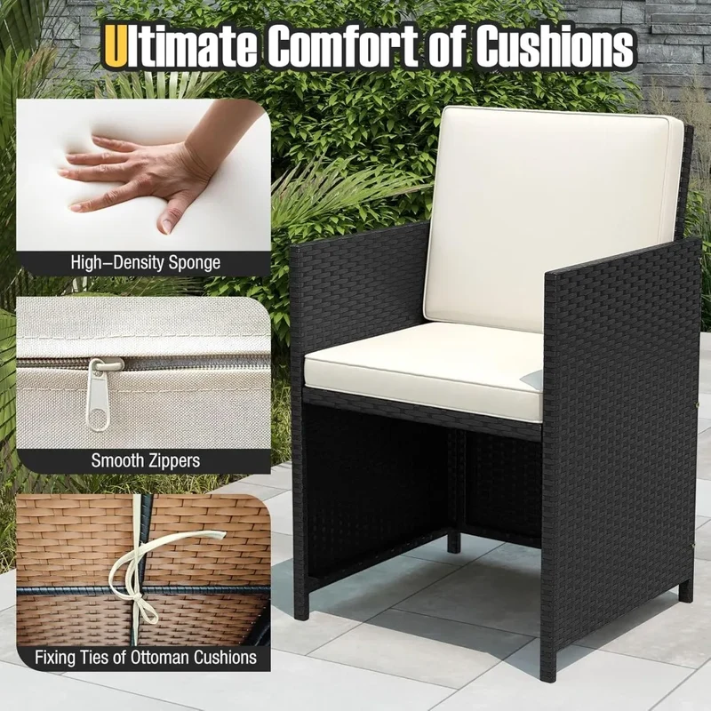 Patio Dining Set With Rattan Chairs And Tempered Glass Table