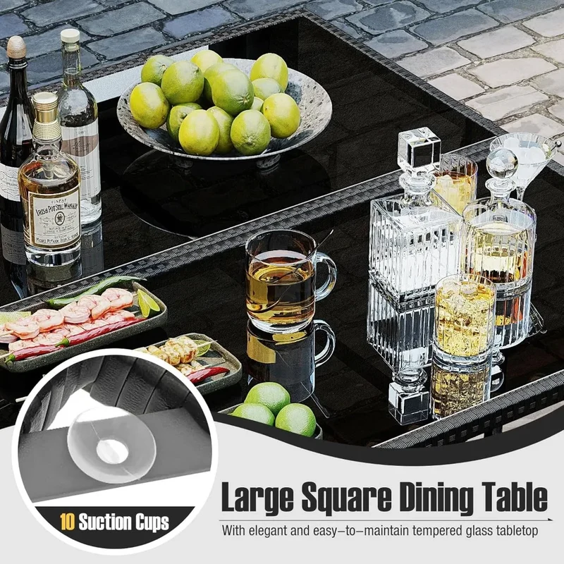 Patio Dining Set With Rattan Chairs And Tempered Glass Table