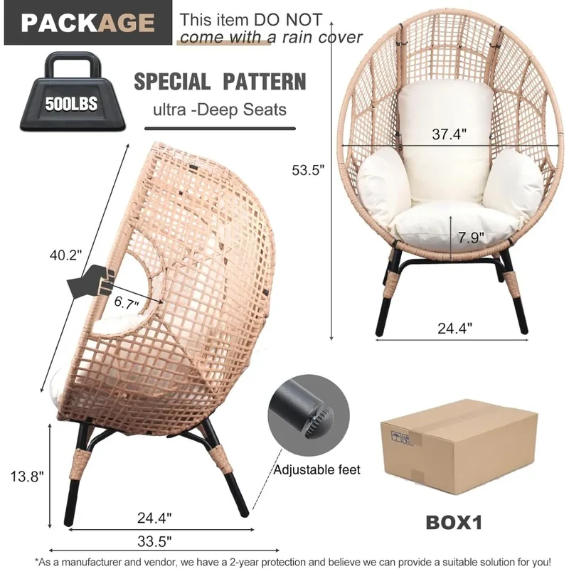 Outdoor IndustrialStrength Wicker Egg Chair With Capacity500lbs AlloyAllweather Stand Lounger