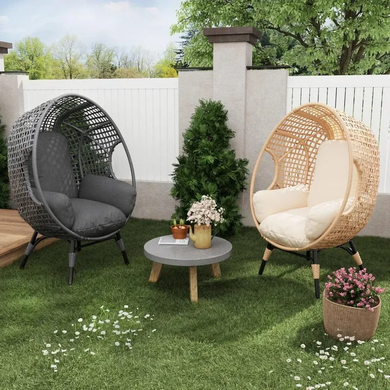 Outdoor IndustrialStrength Wicker Egg Chair With Capacity500lbs AlloyAllweather Stand Lounger