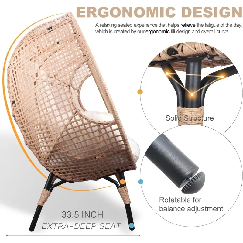 Outdoor IndustrialStrength Wicker Egg Chair With Capacity500lbs AlloyAllweather Stand Lounger