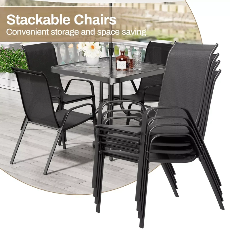 General Weather Resistant Outdoor Patio Dining Set With Durable PremiumTextileneChairs