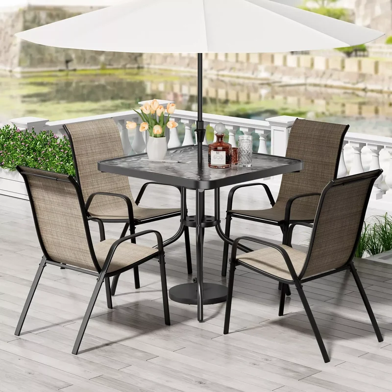 General Weather Resistant Outdoor Patio Dining Set With Durable PremiumTextileneChairs