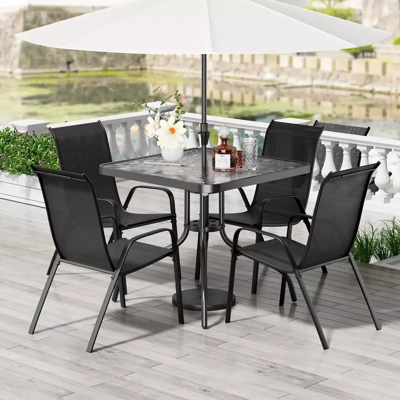 General Weather Resistant Outdoor Patio Dining Set With Durable PremiumTextileneChairs