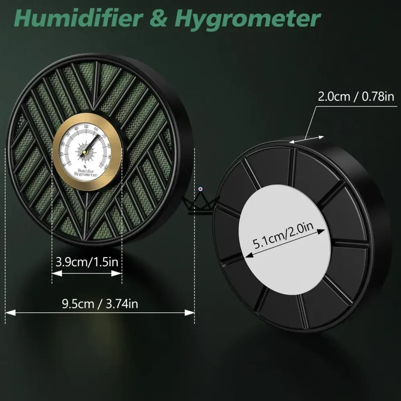 Humidificateur avec Hygromètre OASIS VORTEX — Fixation Magnétique, 9,5 cm | Cave Cigare