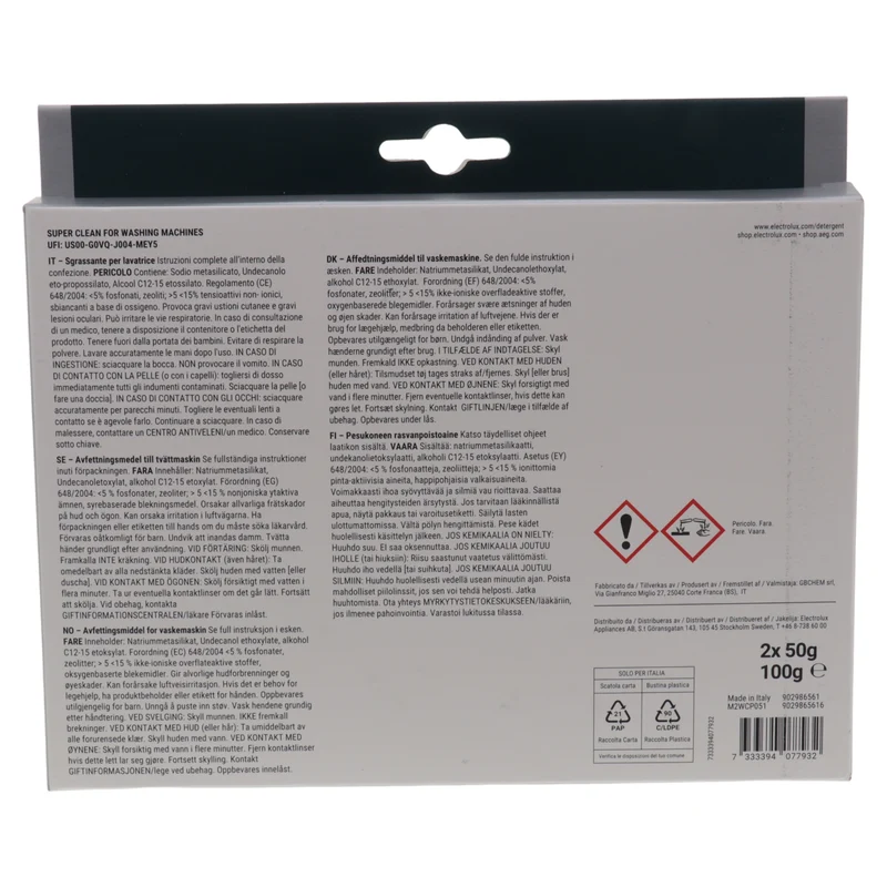Electrolux AEG Zanussi sgrassante pulitore anti muffa morchia lavatrice 12 mesi