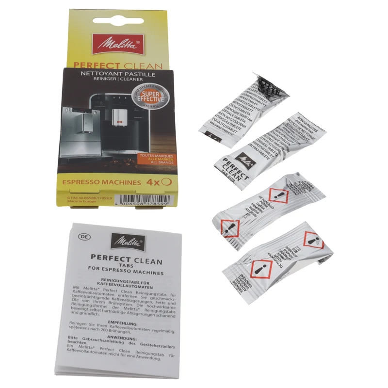 Kit 4 pastiglie sgrassanti pulizia Melitta universali per macchine da caffè